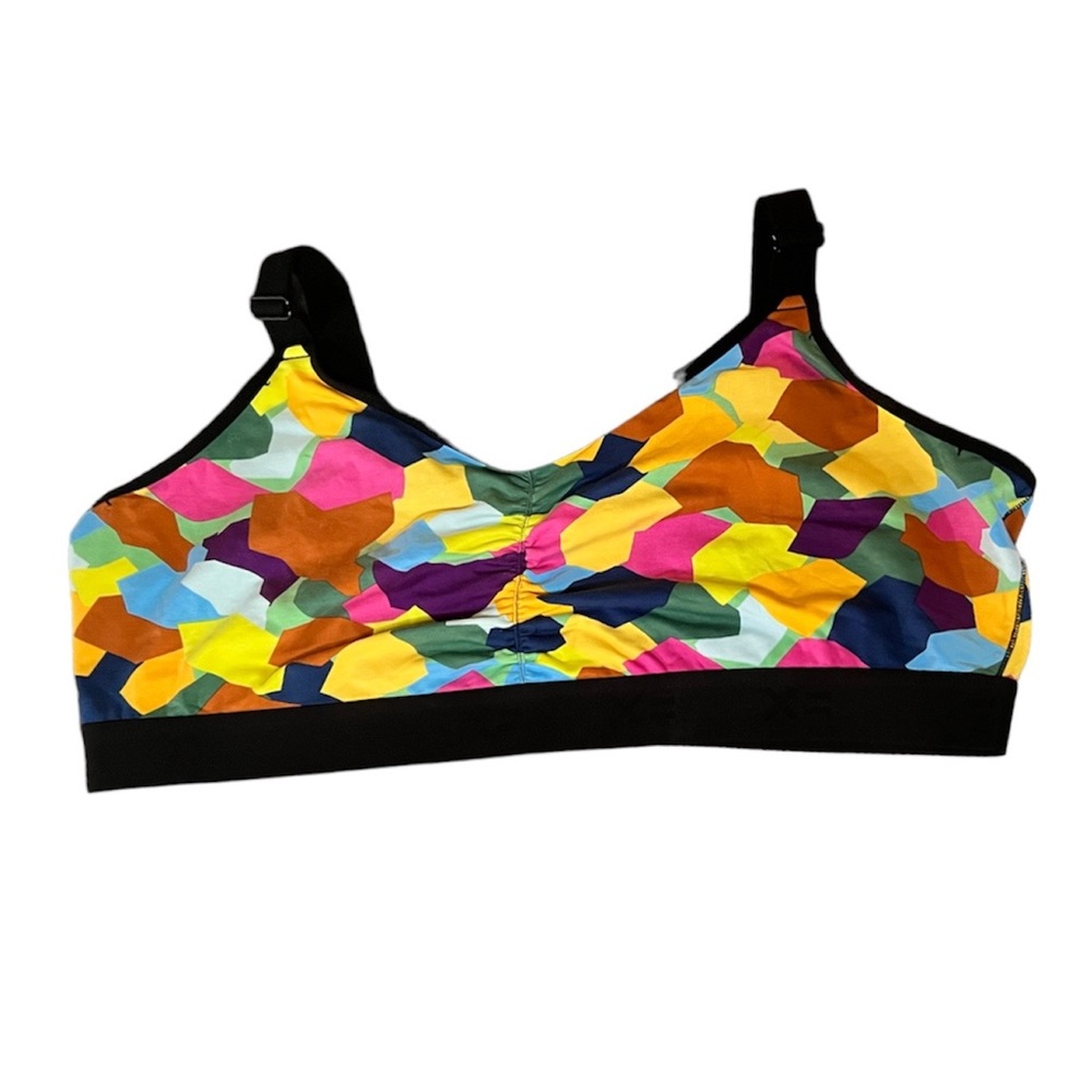 TomboyX Black Sports Bra with Vibrant Geometric Print 4X